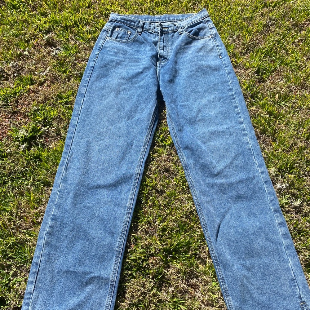 High Waisted Straight Legged Blue Jeans